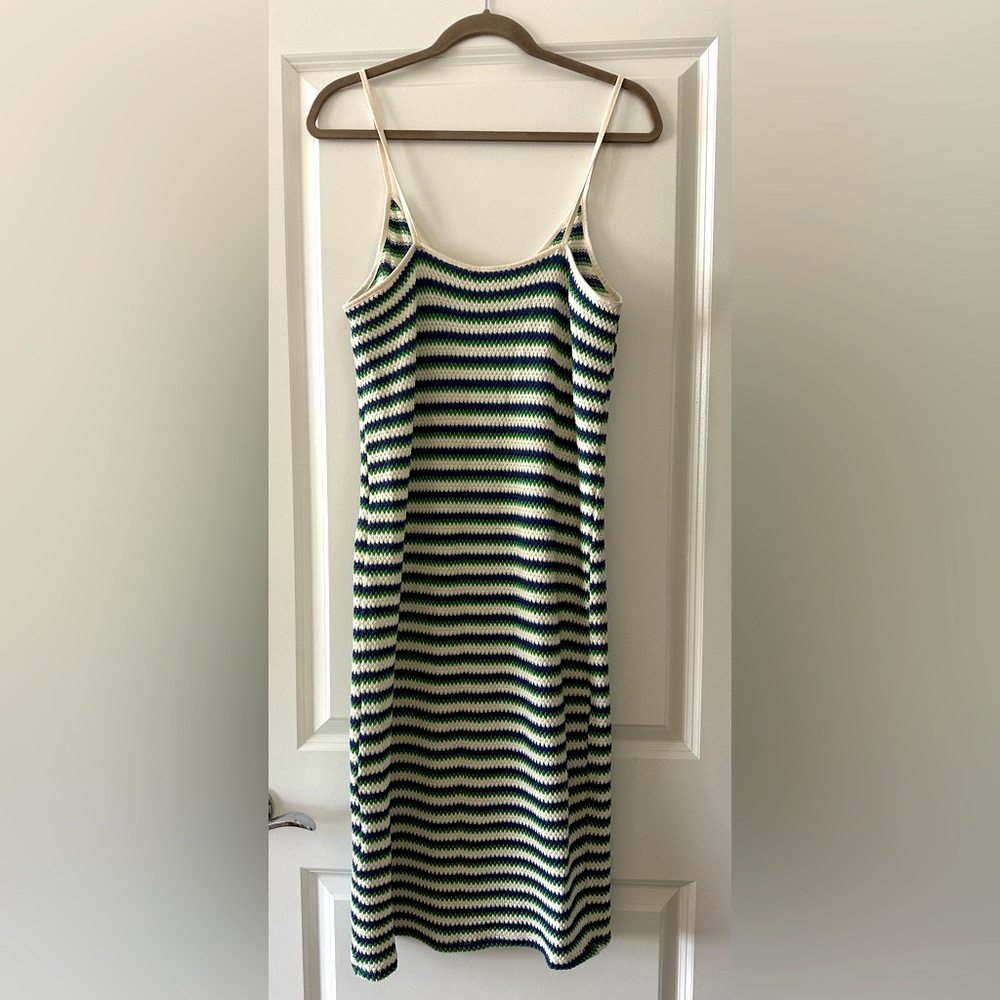 Zara Blue and Green Striped Midi Dress - Picture 3 of 4